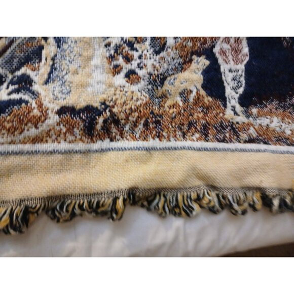 Crown Crafts Winter Scene Sleigh Ride Farm House Throw Blanket Tapestry Vintage - Picture 12 of 14